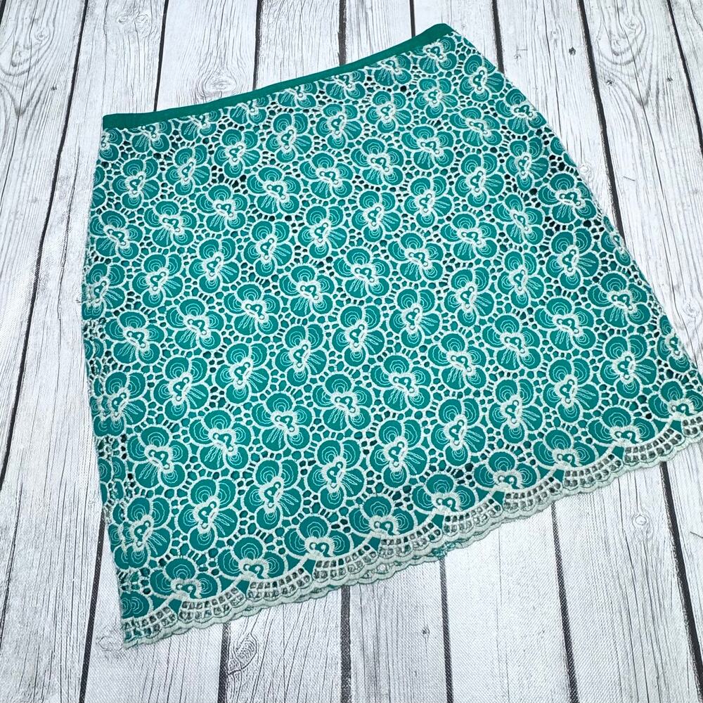J. Crew Kelly Green & Ecru Floral Lace Skirt Size 4